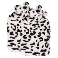 Warmwaterkruik - 2x - met zachte dierenprint hoes - wit/zwart - 1,75L - kruik