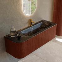 Badmeubel Mondiaz Kurve-Dlux | 135 cm cm | Meubelkleur Ruby | Wastafelkleur Lava | Solid surface | Wasbak rechter zijde spoelbak | 1 kraangat