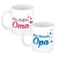 Stoerste/liefste opa/oma - cadeau koffie mokken set - 300 ml - Keramiek - vaderdag/moederdag