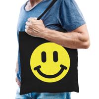 Cadeau tas voor heren - glitter Smile Emoticon - zwart - katoen - 42 x 38 cm - Vaderdag - verjaardag