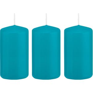 3x Turquoise blauwe cilinderkaarsen/stompkaarsen 6 x 12 cm 40 branduren