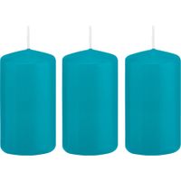 3x Turquoise blauwe cilinderkaarsen/stompkaarsen 6 x 12 cm 40 branduren