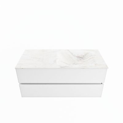 MONDIAZ VICA-DLUX 110cm badmeubel onderkast Talc 2 lades. Inbouw wastafel CLOUD rechts 1 kraangat, kleur Ostra.