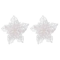 4x Kerstversieringen glitter kerstster bloemen wit op clip 23 x 8 cm - Kersthangers - thumbnail