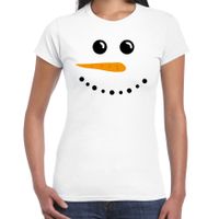 Sneeuwpop Kerst t-shirt wit voor dames - thumbnail