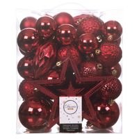 Set van 55x stuks kunststof kerstballen incl. ster piek rood - Kerstbal - thumbnail