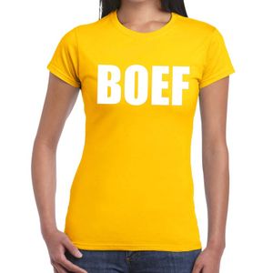 Boef tekst t-shirt geel dames