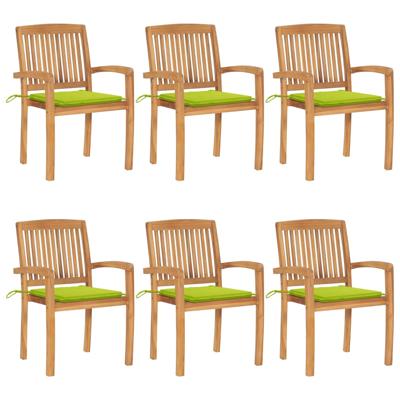 Tuinstoelen stapelbaar 6 st met kussens massief teakhout