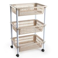 Opberg organiser trolleys/roltafels met 3 manden 62 cm in het taupe