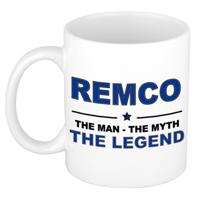 Remco cadeau mok - man myth legend - naam koffiemok / beker - wit en blauw - 300 ml