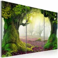 Schilderij - Mysterieus Bos, 3luik , groen , premium print op canvas