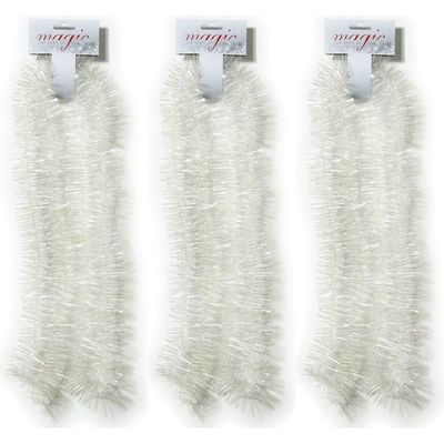 3x Witte spiralen met sterren 7,5 x 200cm kerstboom versieringen