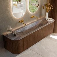 Badmeubel Mondiaz Kurve-Dlux | 170 cm | Meubelkleur Walnut | Wastafelkleur Oza | Solid surface | Wasbak midden spoelbak | Zonder kraangat(en)