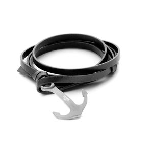 Frank 1967 7FB 0205 Wikkelarmband Anker staal/leder zwart 22 cm
