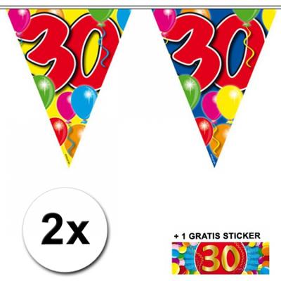 Leeftijd versiering - 2x vlaggenlijnen 30 jaar - met gratis sticker - feestartikelen - verjaardag