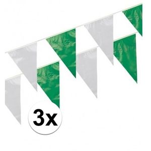 3x Groen / wit vlaggenlijnen 10 meter   -