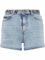 Philipp Plein short en jean à taille à logo - Bleu