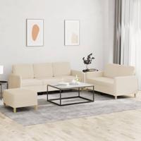 3-delige Loungeset met kussens stof crèmekleurig