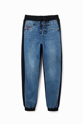 Contrasterende denim joggingbroek - BLUE - L