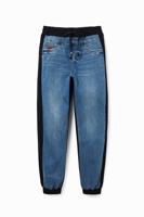 Contrasterende denim joggingbroek - BLUE - L