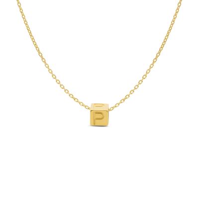 Minimalistische letter ketting cube - 14K GOUD - Goud - P