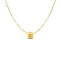 Minimalistische letter ketting cube - 14K GOUD - Goud - P