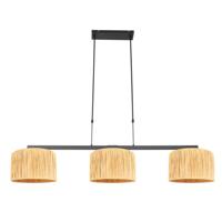Steinhauer 3-lichts hanglampStang zwart met strokleur kappen - 3744ZW Steinhauer 3-lichts hanglampStang zwart met strokleur kappen - 3744ZW
