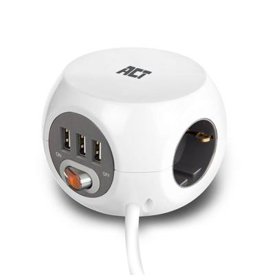 ACT vierkante stekkerdoos (pdu) met 3 sockets type f 1,5m