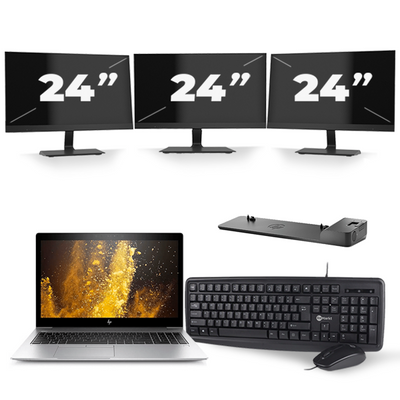 HP EliteBook 850 G5 - Intel Core i7-8e Generatie - 15 inch - 16GB RAM - 256GB SSD - Windows 11 + 3x 24 inch Monitor
