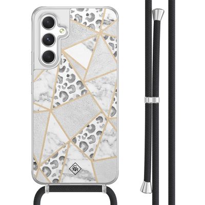 Samsung Galaxy A54 hoesje met koord - Stone & leopard