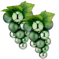 Kerstornament druiventros - 2x stuks - groen - 28 cm - kunststof - kersthanger fruit - wijn thema