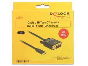 Delock 85320 USB-C-displaykabel USB-C / DVI Adapterkabel USB-C stekker, DVI-D 24+1-polige stekker 1.00 m Zwart Vergulde steekcontacten