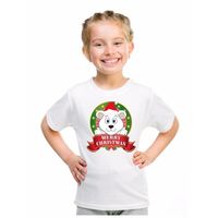 Wit Kerst t-shirt voor kinderen met een ijsbeer - thumbnail