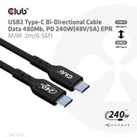 CLUB3D USB2 Type-C Bi-Directional Cable, Data 480Mb,PD 240W(48V/5A) EPR M/M 2m USB IF GECERTIFICEERD - thumbnail