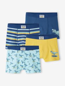 Set met 4 stretch jongensboxers "surfende dino" van biokatoen geel