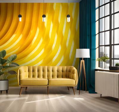 Driedimensionale golven Foto behang geel