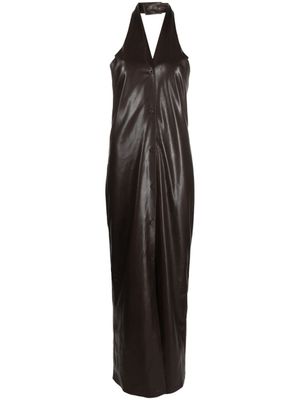 Nanushka robe longue en cuir artificiel à dos nu - Marron
