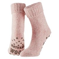 Dames anti-slip wollen huissokken/slofsokken licht roze maat 35-38 - thumbnail