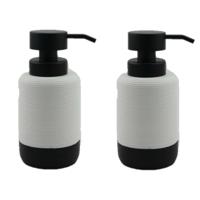 Items Zeeppompje/dispenser - 2x - klassiek - wit zwart - keramiek - 10 x 17 cm - toilet/badkamer/keu