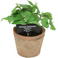 Kunstplant/kruiden basilicum - in oude terracotta pot - 18 cm - kruiden - thumbnail