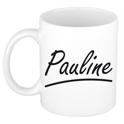 Pauline Naam koffiemok - beker - met sierlijke letters - wit - 300 ml - Cadeau - Dames
