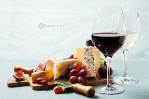 Karo-art Schilderij - Wijn en kaas, het goede leven , 3 maten , Multikleur , Wanddecoratie