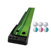 PGM Golf Putting Mat Push-Rod Trainer 2.5 m met drie zachte ballen & drie Bicolor ballen & Auto bal terugkeer Fairway (groen)