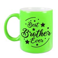 Best Brother Ever cadeau mok / beker neon groen 330 ml - feest mokken