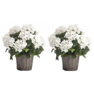 2x Witte Hortensia kunstplant in mand 45 cm