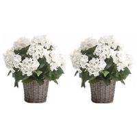 2x Witte Hortensia kunstplant in mand 45 cm