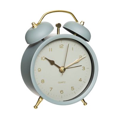 Tafelklok Gaston - grijsblauw - dia 10 cm - metaal/glas - rond - klassiek/chic wekker model Tafelklok Gaston - grijsblauw - dia 10 cm - metaal/glas - rond - klassiek/chic wekker model