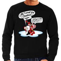 Kersttrui in grote maten - sweater - Zingende kerstman met gitaar - zwart - voor heren