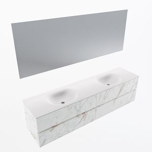 MONDIAZ VICA 190cm badmeubel onderkast Carrara 4 lades. Wastafel Moon dubbel zonder kraangat, kleur Talc met spiegel LED.