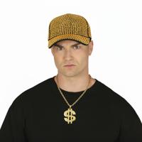 Verkleedset Rapper - Baseballcap goud met studs en dollar teken ketting - carnaval en foute party Verkleedset Rapper - Baseballcap goud met studs en dollar teken ketting - carnaval en foute party